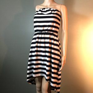 Striped Sleeveless ENLIN Dress Sz M Black & White Stripes Waterfall Longer Back